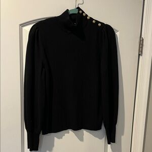 Lauren Ralph Lauren Black Sweater with Gold Button Accents Puff Sleeve XXL